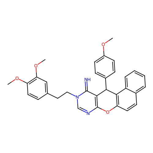 10-[2-(3,4-dimethoxyphenyl)ethyl]-12-(4-methoxyphenyl)-10,12-dihydro-11H-benzo[5,6]chromeno[2,3-d]pyrimidin-11-imine structure