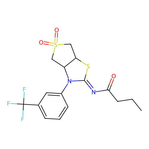 (Z)-N-(5,5-dioxido-3-(3-(trifluoromethyl)phenyl)tetrahydrothieno[3,4-d]thiazol-2(3H)-ylidene)butyramide structure