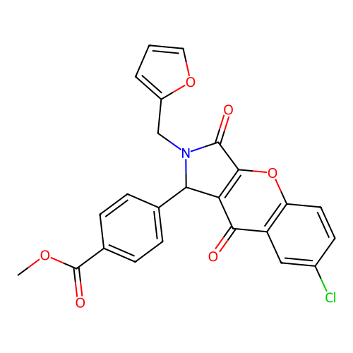 methyl 4-[7-chloro-2-(furan-2-ylmethyl)-3,9-dioxo-1H-chromeno[2,3-c]pyrrol-1-yl]benzoate structure