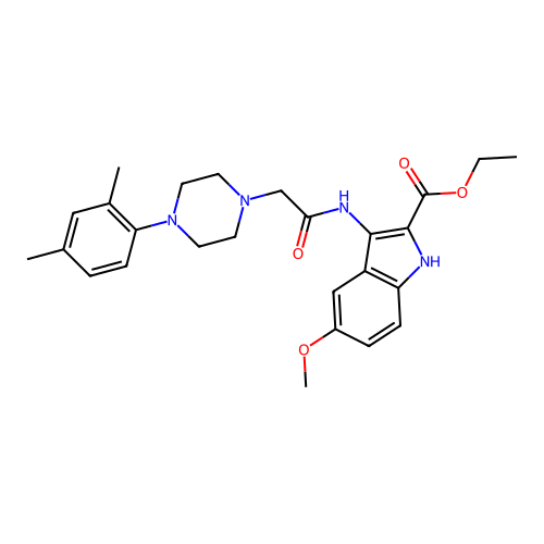 Ethyl 3-[[2-[4-(2,4-dimethylphenyl)piperazin-1-yl]acetyl]amino]-5-methoxy-1H-indole-2-carboxylate structure