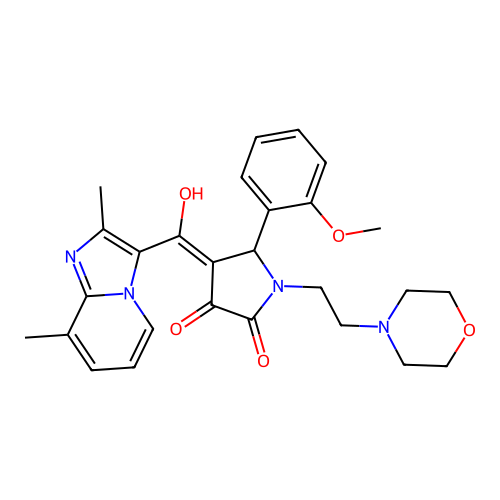 (4E)-4-[(2,8-dimethylimidazo[1,2-a]pyridin-3-yl)-hydroxymethylidene]-5-(2-methoxyphenyl)-1-(2-morpholin-4-ylethyl)pyrrolidine-2,3-dione structure