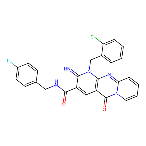 1-(2-chlorobenzyl)-N-(4-fluorobenzyl)-2-imino-5-oxo-1,5-dihydro-2H-dipyrido[1,2-a:2',3'-d]pyrimidine-3-carboxamide structure