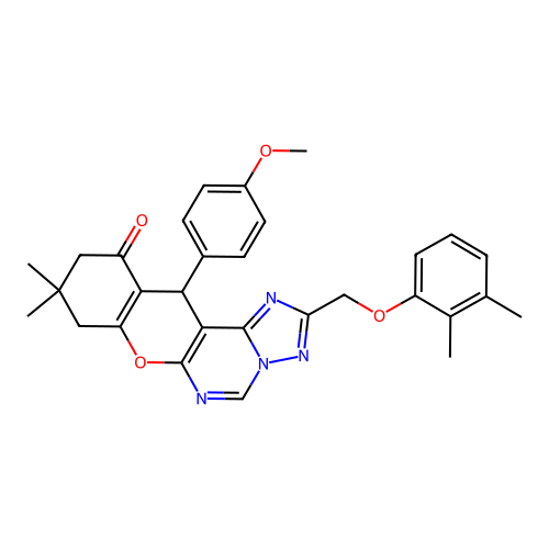 2-((2,3-dimethylphenoxy)methyl)-12-(4-methoxyphenyl)-9,9-dimethyl-9,10-dihydro-8H-chromeno[3,2-e][1,2,4]triazolo[1,5-c]pyrimidin-11(12H)-one structure