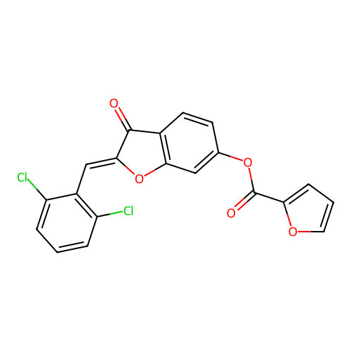 (Z)-2-(2,6-dichlorobenzylidene)-3-oxo-2,3-dihydrobenzofuran-6-yl furan-2-carboxylate structure