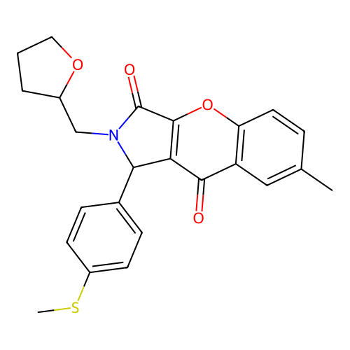 7-methyl-1-(4-(methylthio)phenyl)-2-((tetrahydrofuran-2-yl)methyl)-1,2-dihydrochromeno[2,3-c]pyrrole-3,9-dione structure
