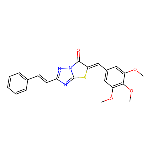 (5Z)-2-[(E)-2-phenylethenyl]-5-(3,4,5-trimethoxybenzylidene)[1,3]thiazolo[3,2-b][1,2,4]triazol-6(5H)-one structure