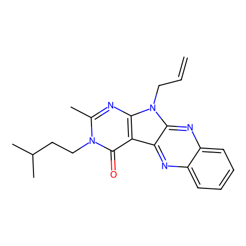 11-allyl-3-isopentyl-2-methyl-3H-pyrimido[5',4':4,5]pyrrolo[2,3-b]quinoxalin-4(11H)-one structure