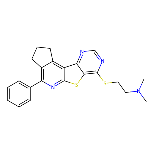 Dimethyl-[2-(4-phenyl-2,3-dihydro-1H-6-thia-5,8,10-triaza-cyclopenta[c]fluoren-7-ylsulfanyl)-ethyl]-amine structure