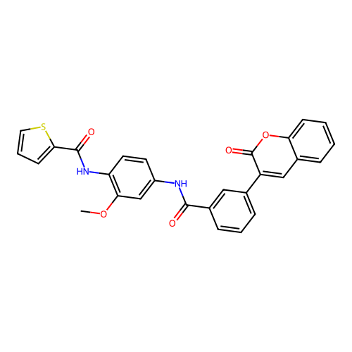 N-(2-methoxy-4-(3-(2-oxo-2H-chromen-3-yl)benzamido)phenyl)thiophene-2-carboxamide structure