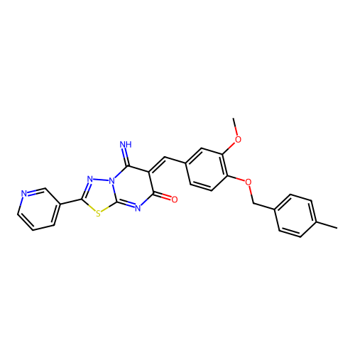 (6Z)-5-imino-6-[[3-methoxy-4-[(4-methylphenyl)methoxy]phenyl]methylidene]-2-pyridin-3-yl-[1,3,4]thiadiazolo[3,2-a]pyrimidin-7-one structure
