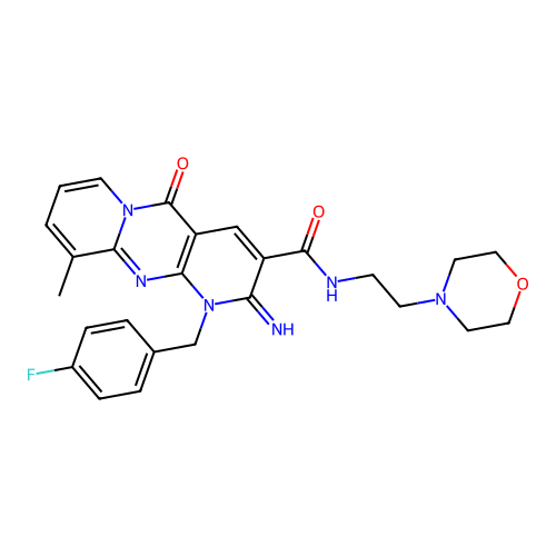 7-[(4-fluorophenyl)methyl]-6-imino-11-methyl-N-[2-(morpholin-4-yl)ethyl]-2-oxo-1,7,9-triazatricyclo[8.4.0.0^{3,8}]tetradeca-3(8),4,9,11,13-pentaene-5-carboxamide structure