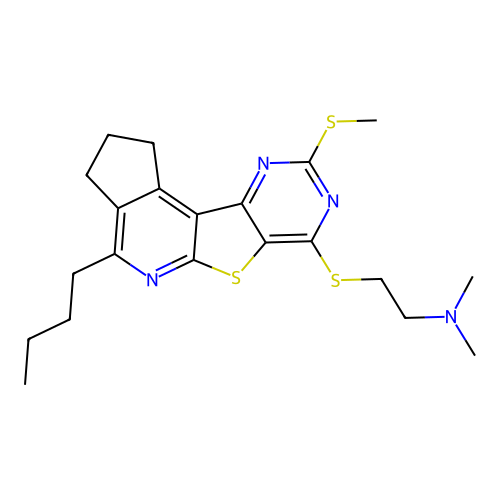 2-((4-butyl-9-(methylthio)-2,3-dihydro-1H-cyclopenta[4',5']pyrido[3',2':4,5]thieno[3,2-d]pyrimidin-7-yl)thio)-N,N-dimethylethanamine structure