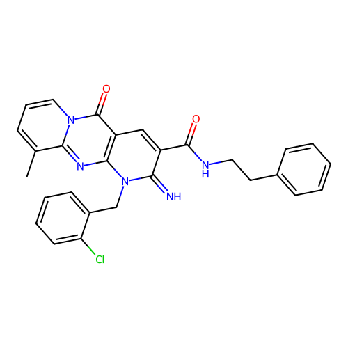 1-(2-chlorobenzyl)-2-imino-10-methyl-5-oxo-N-(2-phenylethyl)-1,5-dihydro-2H-dipyrido[1,2-a:2',3'-d]pyrimidine-3-carboxamide structure