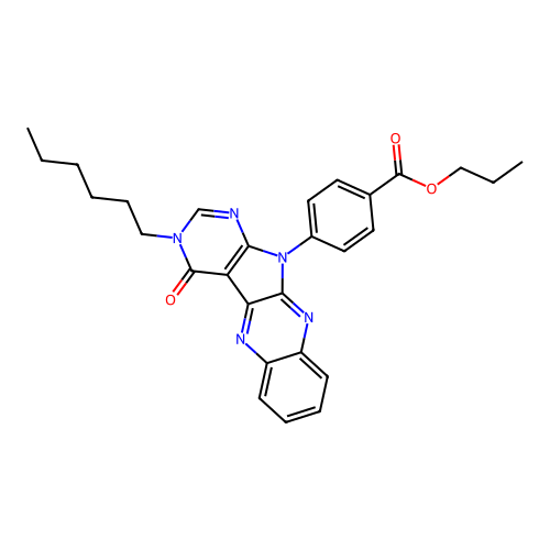 propyl 4-(3-hexyl-4-oxo-3,4-dihydro-11H-pyrimido[5',4':4,5]pyrrolo[2,3-b]quinoxalin-11-yl)benzoate structure