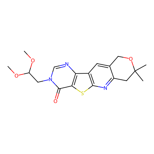3-(2,2-dimethoxyethyl)-8,8-dimethyl-7,10-dihydro-8H-pyrano[3'',4'':5',6']pyrido[3',2':4,5]thieno[3,2-d]pyrimidin-4(3H)-one structure