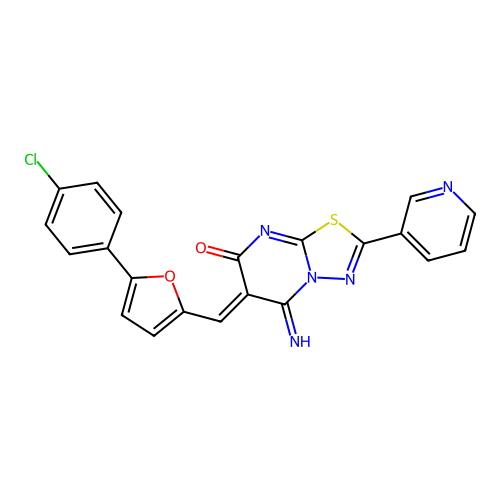 (6Z)-6-[[5-(4-chlorophenyl)furan-2-yl]methylidene]-5-imino-2-pyridin-3-yl-[1,3,4]thiadiazolo[3,2-a]pyrimidin-7-one structure