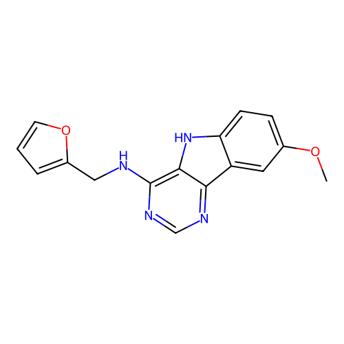N-(2-furanylmethyl)-8-methoxy-5H-pyrimido[5,4-b]indol-4-amine structure