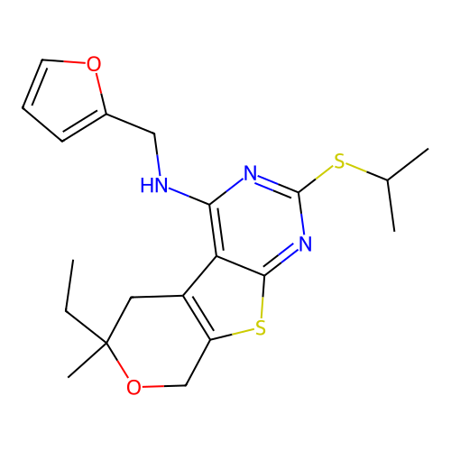 6-ethyl-N-(furan-2-ylmethyl)-2-(isopropylthio)-6-methyl-6,8-dihydro-5H-pyrano[4',3':4,5]thieno[2,3-d]pyrimidin-4-amine structure