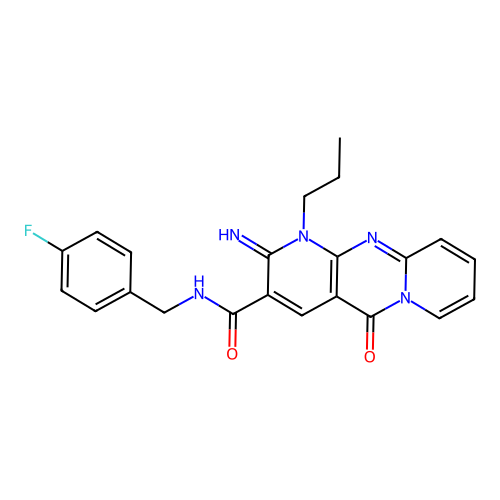 N-(4-fluorobenzyl)-2-imino-5-oxo-1-propyl-1,5-dihydro-2H-dipyrido[1,2-a:2',3'-d]pyrimidine-3-carboxamide structure