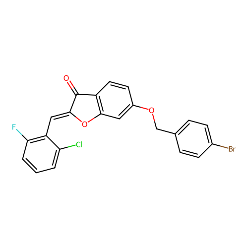 (2Z)-6-[(4-bromobenzyl)oxy]-2-(2-chloro-6-fluorobenzylidene)-1-benzofuran-3(2H)-one structure