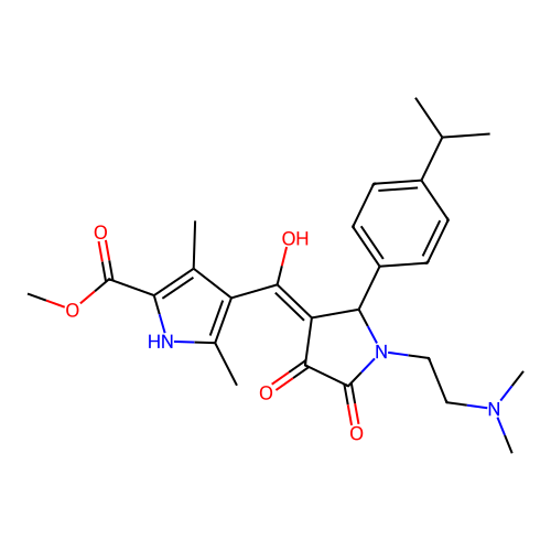 methyl 4-({1-[2-(dimethylamino)ethyl]-4-hydroxy-2-[4-(methylethyl)phenyl]-5-ox o(3-pyrrolin-3-yl)}carbonyl)-3,5-dimethylpyrrole-2-carboxylate structure