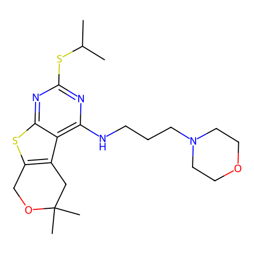 2-(isopropylthio)-6,6-dimethyl-N-(3-morpholinopropyl)-6,8-dihydro-5H-pyrano[4',3':4,5]thieno[2,3-d]pyrimidin-4-amine structure