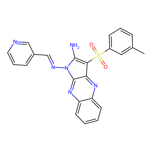 (E)-N1-(pyridin-3-ylmethylene)-3-(m-tolylsulfonyl)-1H-pyrrolo[2,3-b]quinoxaline-1,2-diamine structure