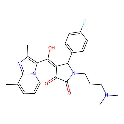 1-[3-(dimethylamino)propyl]-4-[(2,8-dimethylimidazo[1,2-a]pyridin-3-yl)-hydroxymethylidene]-5-(4-fluorophenyl)pyrrolidine-2,3-dione structure