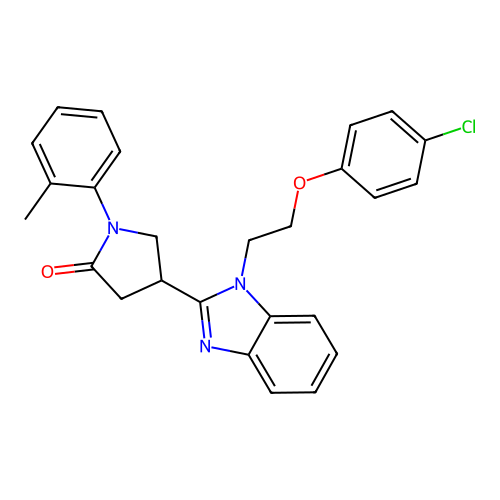 4-(1-(2-(4-chlorophenoxy)ethyl)-1H-benzo[d]imidazol-2-yl)-1-(o-tolyl)pyrrolidin-2-one structure