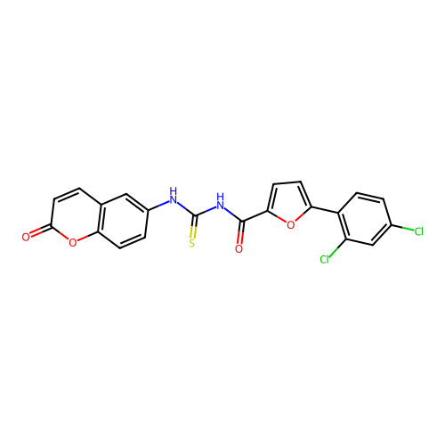 5-(2,4-dichlorophenyl)-N-((2-oxo-2H-chromen-6-yl)carbamothioyl)furan-2-carboxamide structure