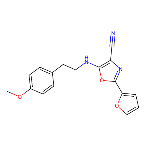 2-(Furan-2-yl)-5-[2-(4-methoxyphenyl)ethylamino]-1,3-oxazole-4-carbonitrile structure