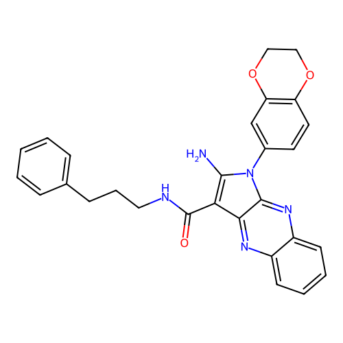 2-amino-1-(2,3-dihydro-1,4-benzodioxin-6-yl)-N-(3-phenylpropyl)-1H-pyrrolo[2,3-b]quinoxaline-3-carboxamide structure