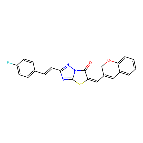(E)-5-((2H-chromen-3-yl)methylene)-2-((E)-4-fluorostyryl)thiazolo[3,2-b][1,2,4]triazol-6(5H)-one structure