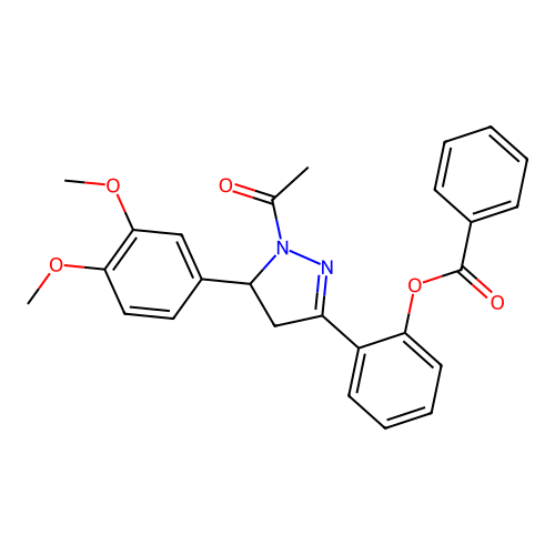 2-(1-acetyl-5-(3,4-dimethoxyphenyl)-4,5-dihydro-1H-pyrazol-3-yl)phenyl benzoate structure