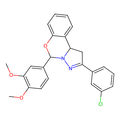 2-(3-chlorophenyl)-5-(3,4-dimethoxyphenyl)-1,10b-dihydropyrazolo[1,5-c][1,3]benzoxazine structure