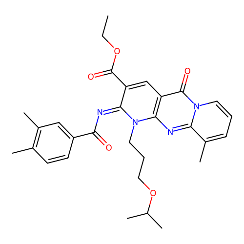 (Z)-ethyl 2-((3,4-dimethylbenzoyl)imino)-1-(3-isopropoxypropyl)-10-methyl-5-oxo-2,5-dihydro-1H-dipyrido[1,2-a:2',3'-d]pyrimidine-3-carboxylate structure
