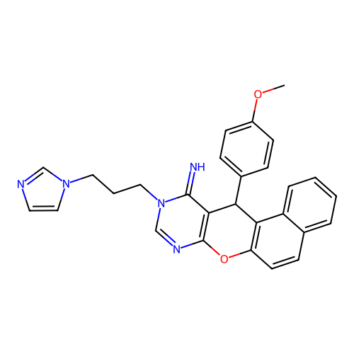 10-(3-(1H-imidazol-1-yl)propyl)-12-(4-methoxyphenyl)-10H-benzo[5,6]chromeno[2,3-d]pyrimidin-11(12H)-imine structure