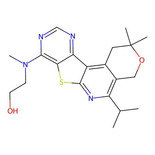 2-((5-isopropyl-2,2-dimethyl-2,4-dihydro-1H-pyrano[4'',3'':4',5']pyrido[3',2':4,5]thieno[3,2-d]pyrimidin-8-yl)(methyl)amino)ethanol structure