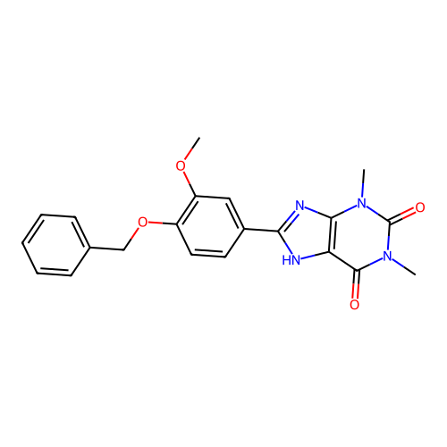 8-[4-(benzyloxy)-3-methoxyphenyl]-1,3-dimethyl-3,7-dihydro-1H-purine-2,6-dione structure