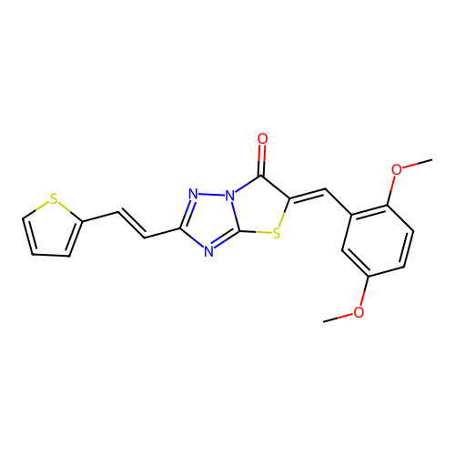 (5Z)-5-(2,5-dimethoxybenzylidene)-2-[(E)-2-(thiophen-2-yl)ethenyl][1,3]thiazolo[3,2-b][1,2,4]triazol-6(5H)-one structure