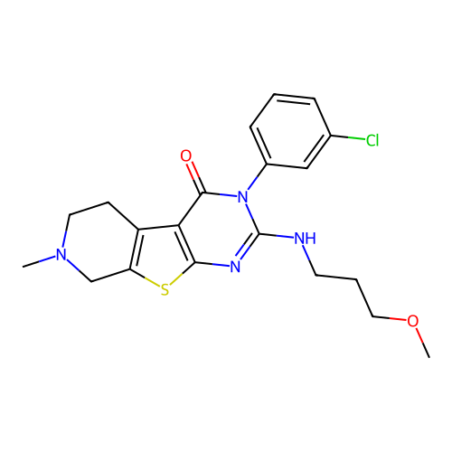 3-(3-chlorophenyl)-2-((3-methoxypropyl)amino)-7-methyl-5,6,7,8-tetrahydropyrido[4',3':4,5]thieno[2,3-d]pyrimidin-4(3H)-one structure