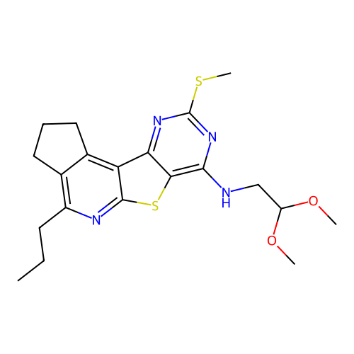N-(2,2-dimethoxyethyl)-9-(methylsulfanyl)-4-propyl-2,3-dihydro-1H-cyclopenta[4',5']pyrido[3',2':4,5]thieno[3,2-d]pyrimidin-7-amine structure