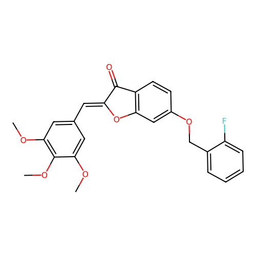 (Z)-6-((2-fluorobenzyl)oxy)-2-(3,4,5-trimethoxybenzylidene)benzofuran-3(2H)-one structure