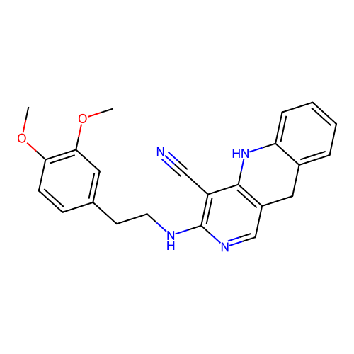 3-((3,4-dimethoxyphenethyl)amino)-5,10-dihydrobenzo[b][1,6]naphthyridine-4-carbonitrile structure
