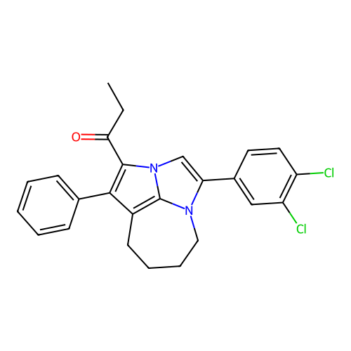 1-(4-(3,4-dichlorophenyl)-1-phenyl-5,6,7,8-tetrahydro-2a,4a-diazacyclopenta[cd]azulen-2-yl)propan-1-one structure