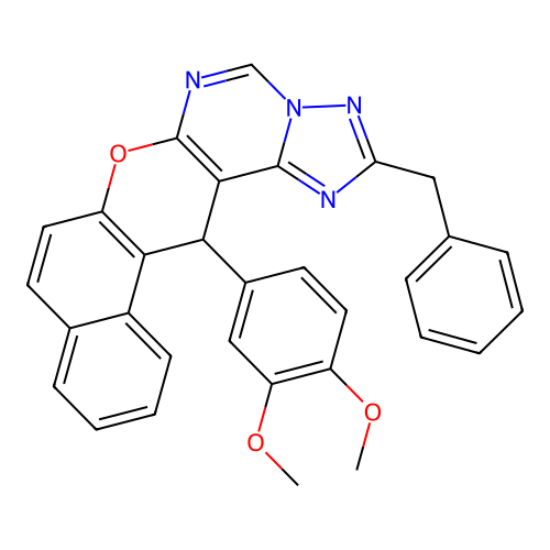 2-benzyl-14-(3,4-dimethoxyphenyl)-14H-benzo[5,6]chromeno[3,2-e][1,2,4]triazolo[1,5-c]pyrimidine structure