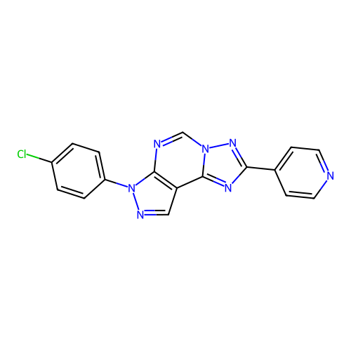 3-(4-chlorophenyl)-8-(4-pyridyl)-6-hydropyrazolo[5,4-d]1,2,4-triazolo[1,5-e]py rimidine structure