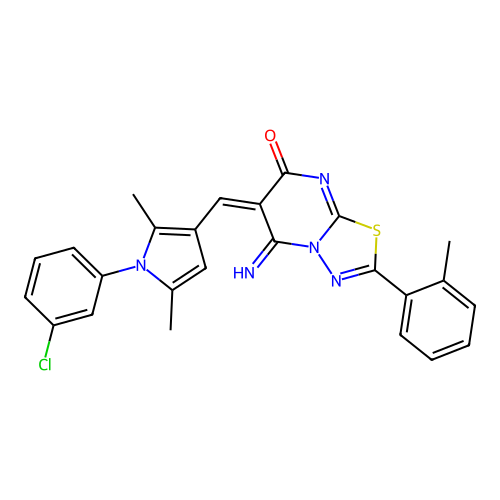 (E)-6-((1-(3-chlorophenyl)-2,5-dimethyl-1H-pyrrol-3-yl)methylene)-5-imino-2-(o-tolyl)-5H-[1,3,4]thiadiazolo[3,2-a]pyrimidin-7(6H)-one structure