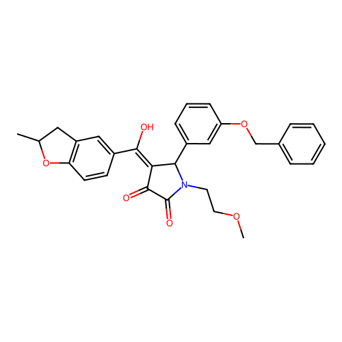 4-[hydroxy-(2-methyl-2,3-dihydro-1-benzofuran-5-yl)methylidene]-1-(2-methoxyethyl)-5-(3-phenylmethoxyphenyl)pyrrolidine-2,3-dione structure