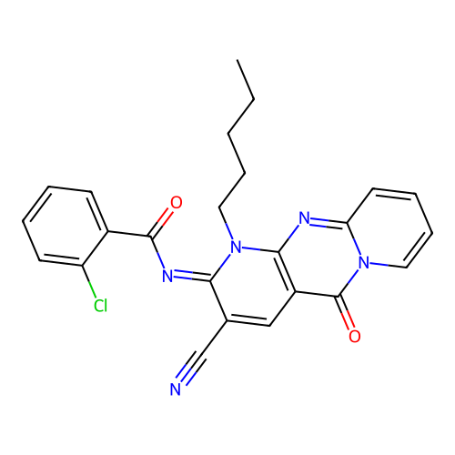 2-chloro-N-(3-cyano-5-oxo-1-pentyl-1,5-dihydro-2H-dipyrido[1,2-a:2,3-d]pyrimidin-2-ylidene)benzamide structure